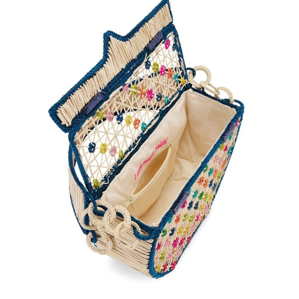 Mercedes Salazar Aurora Handbag in Blue One Size Womens Raffia Tote Bag Purse - Picture 4 of 14